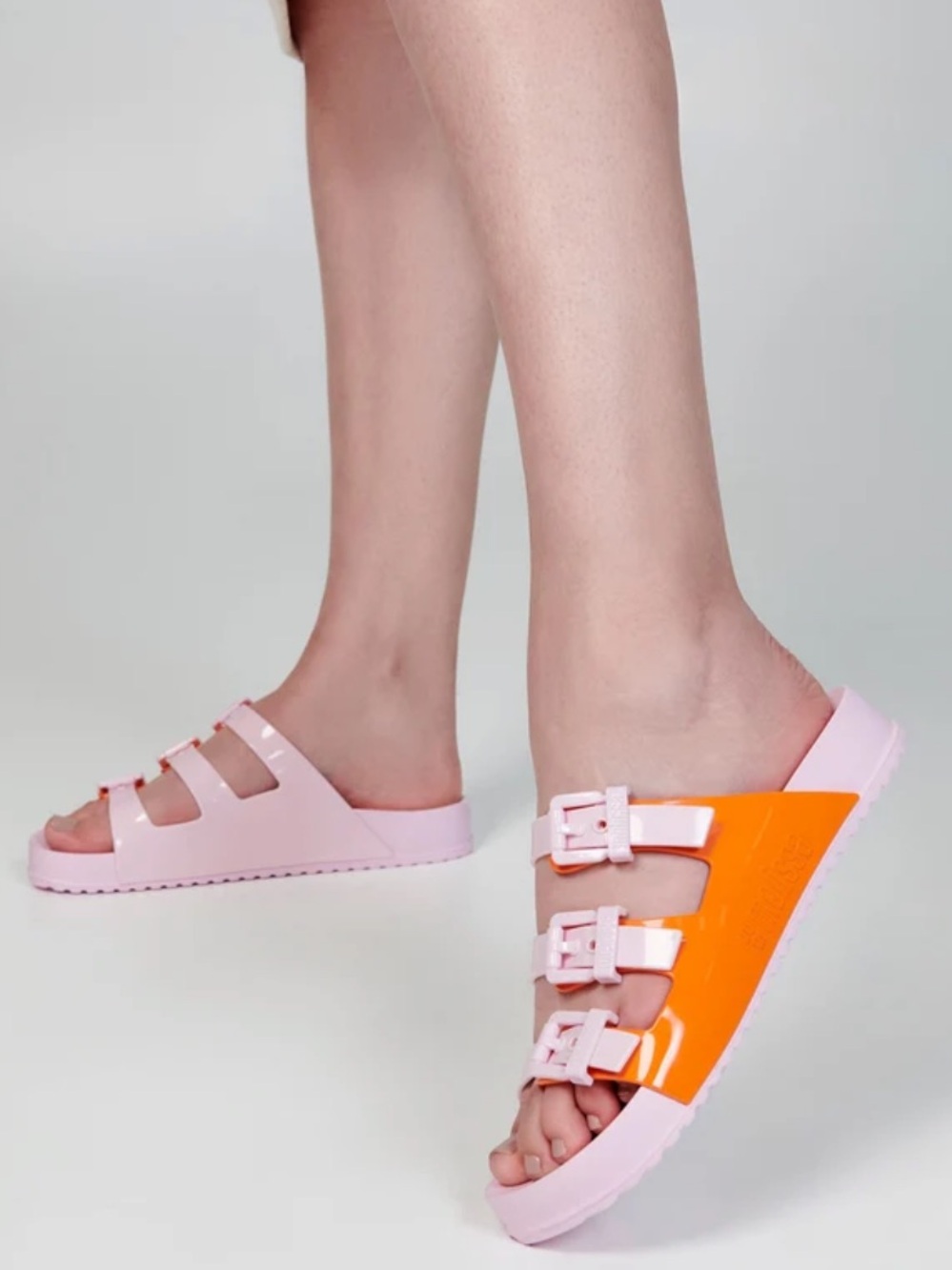 NIB Melissa Pink and Orange “Cozy Stripe”Slide Sandals